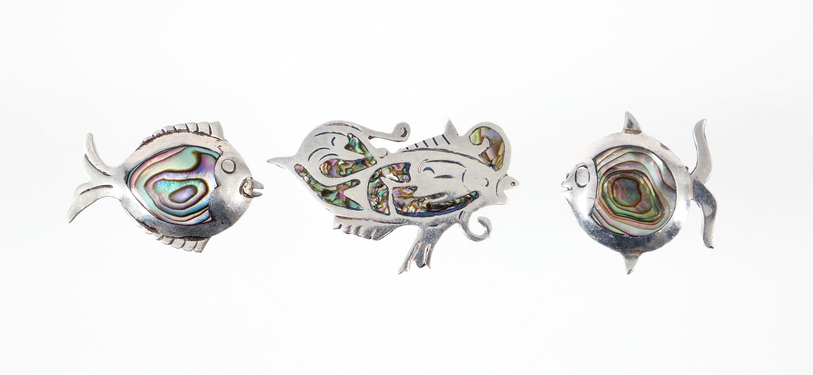 3 Taxco Abalone Decorated Fish Pins (1 of 5)