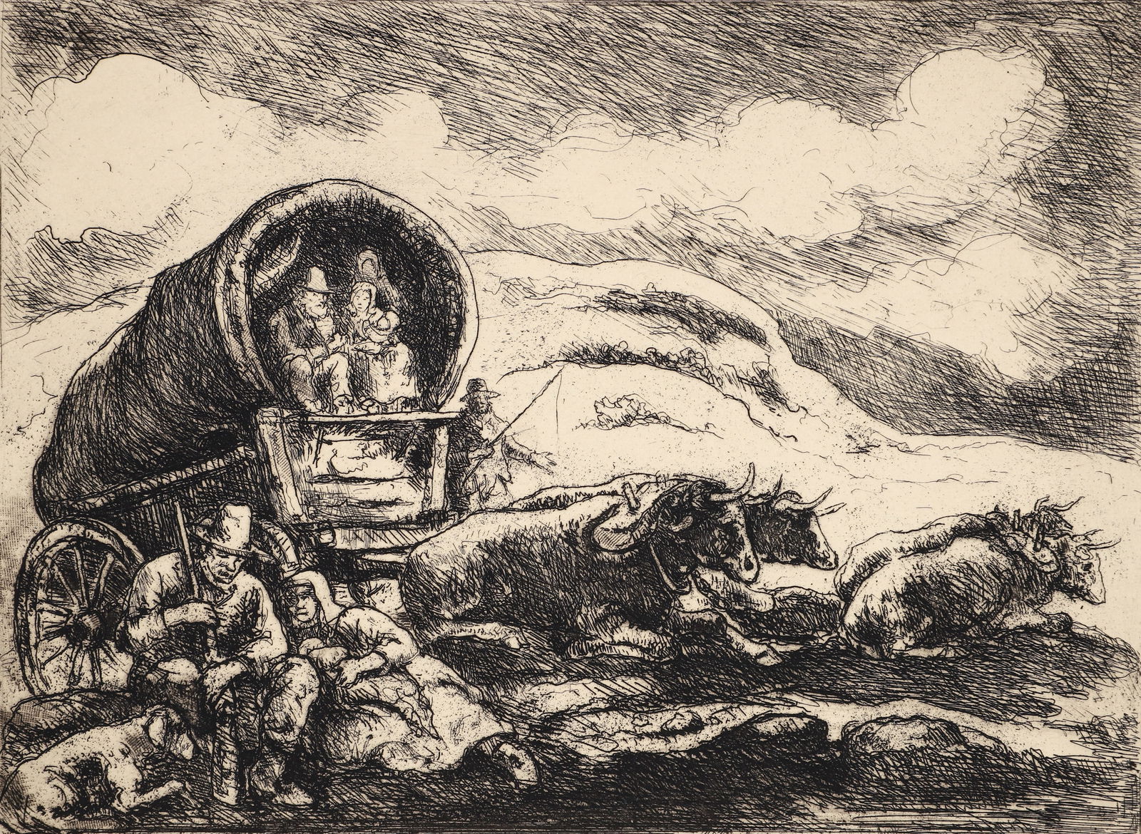 Eugene Higgins 1938 etching Pioneers Resting (1 of 5)