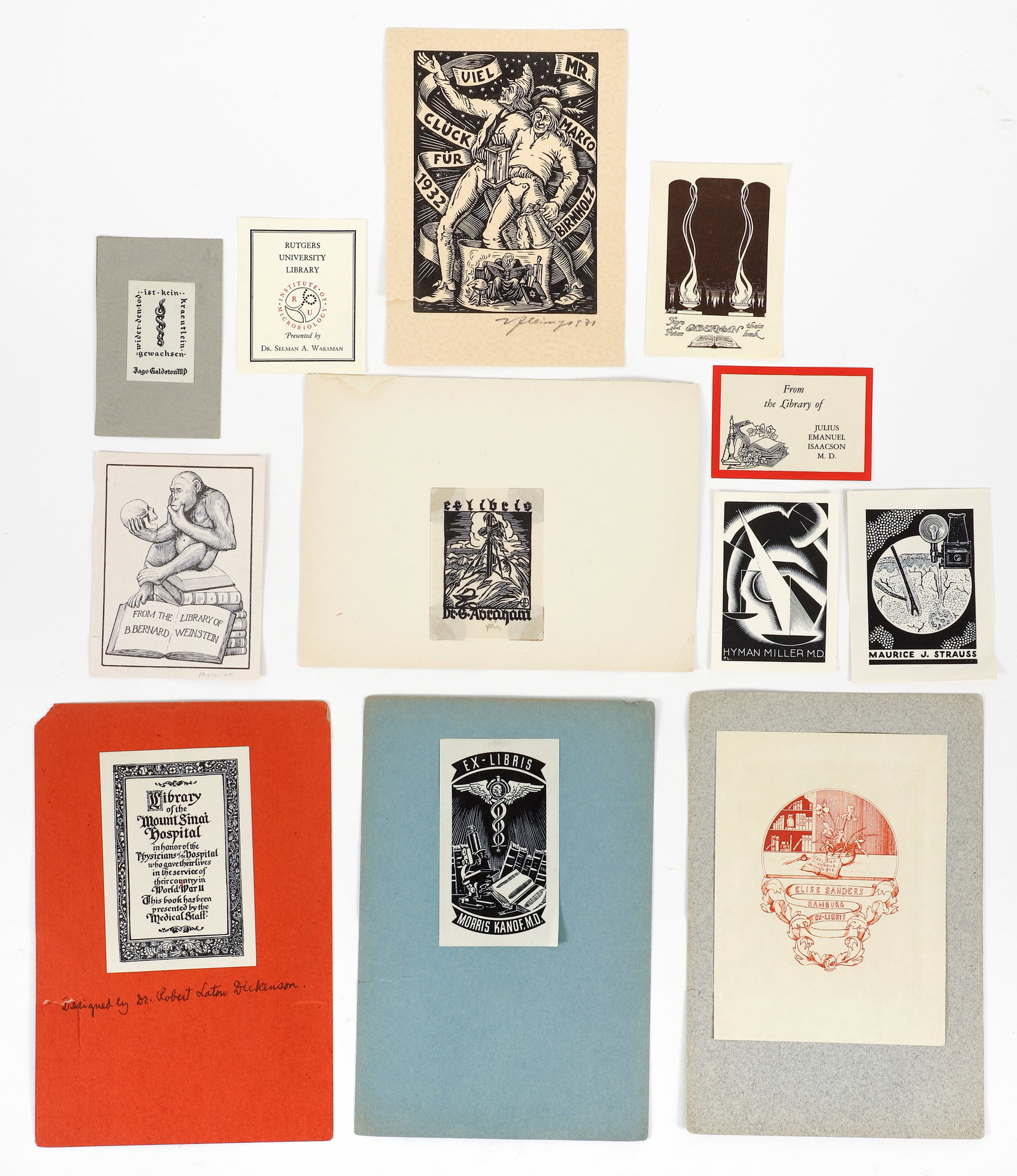 Lot of 12 Jewish Bookplates Ex-Libris two are signed (1 of 8)