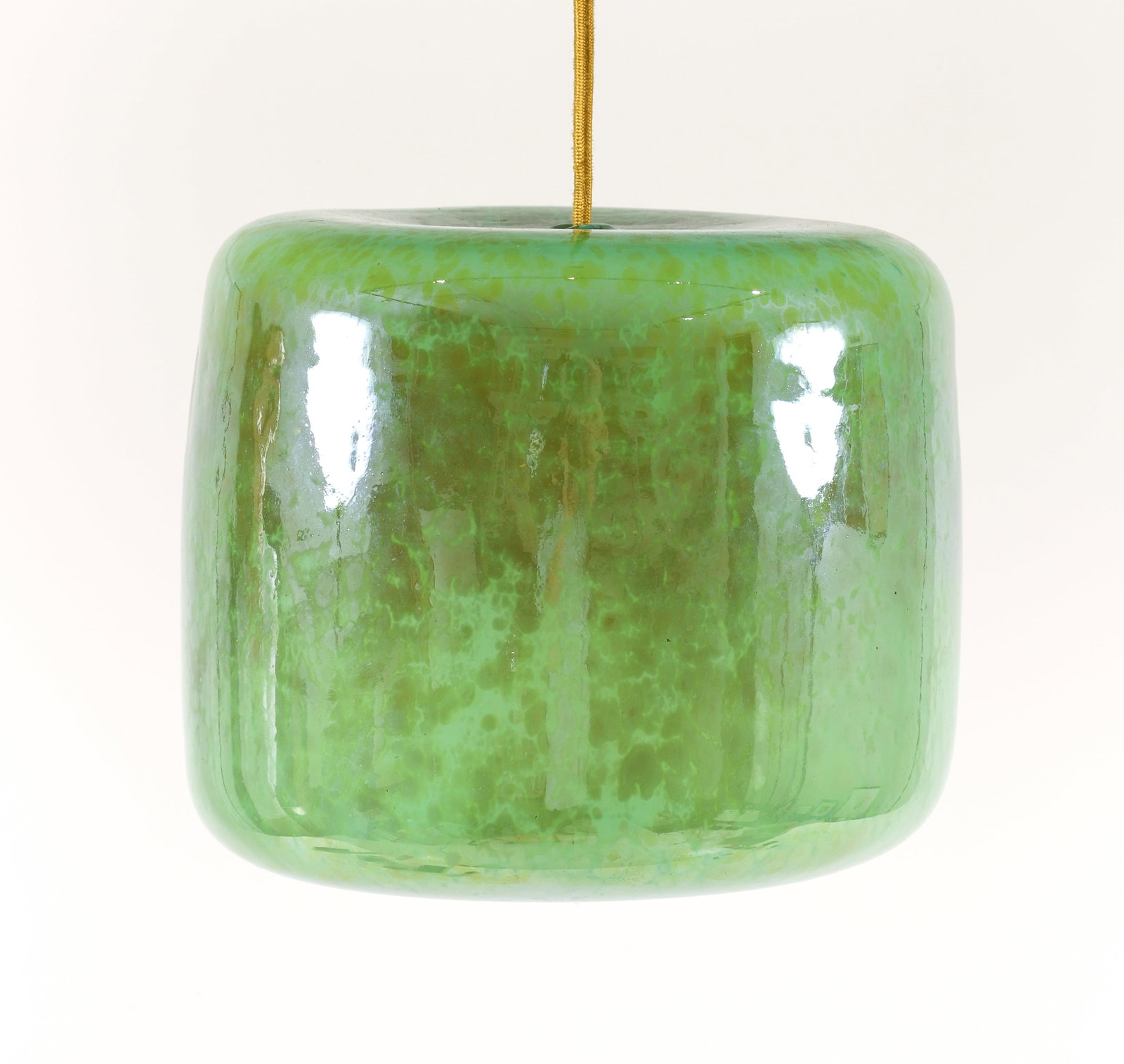 Hand blown glass Pendant Lamp: Blown aqua and white glass Pendant Lamp, 7 x 8 inches in diameter