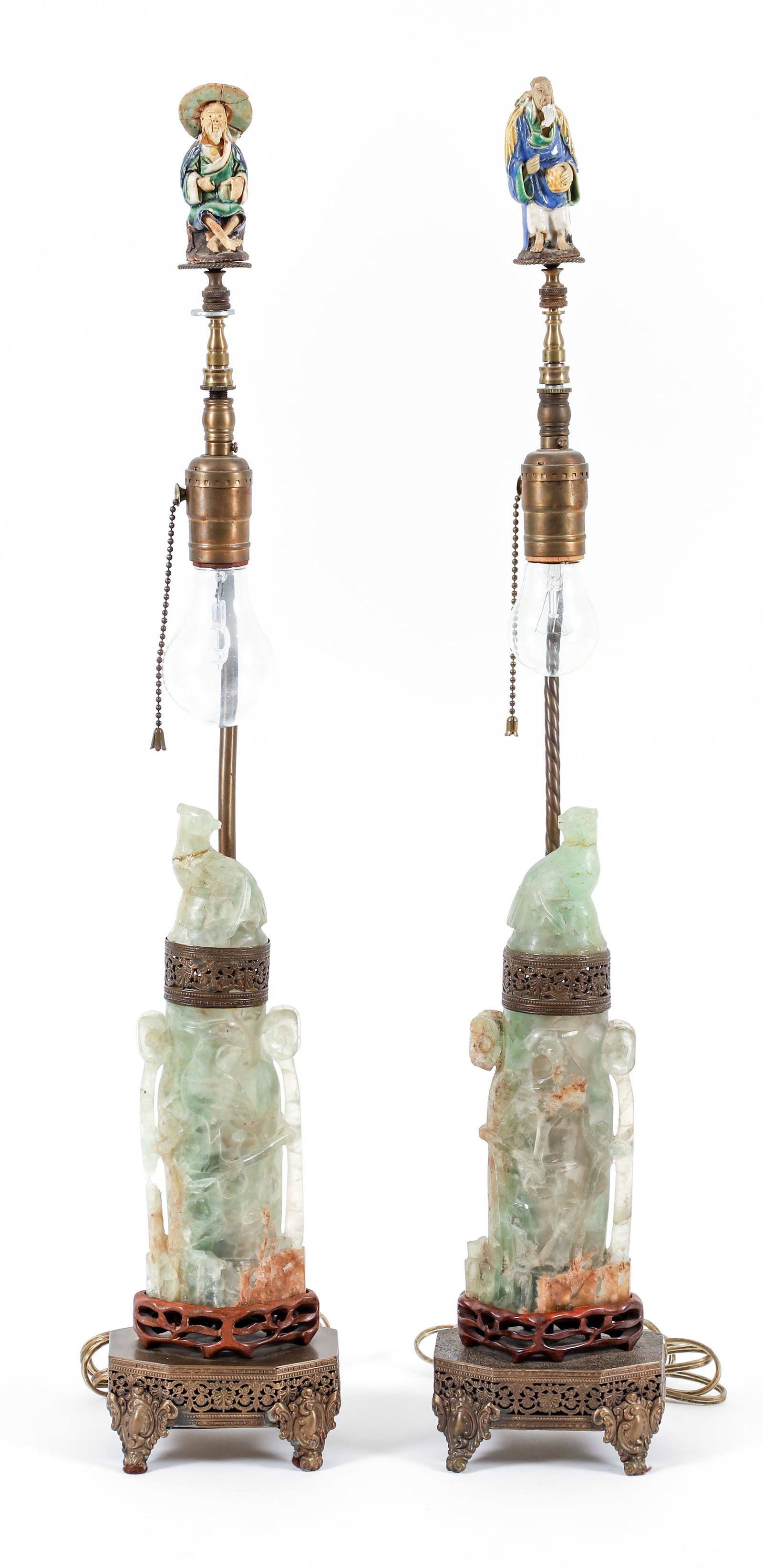 Pair Chinese Green Quartz Koro Lamp (1 of 9)