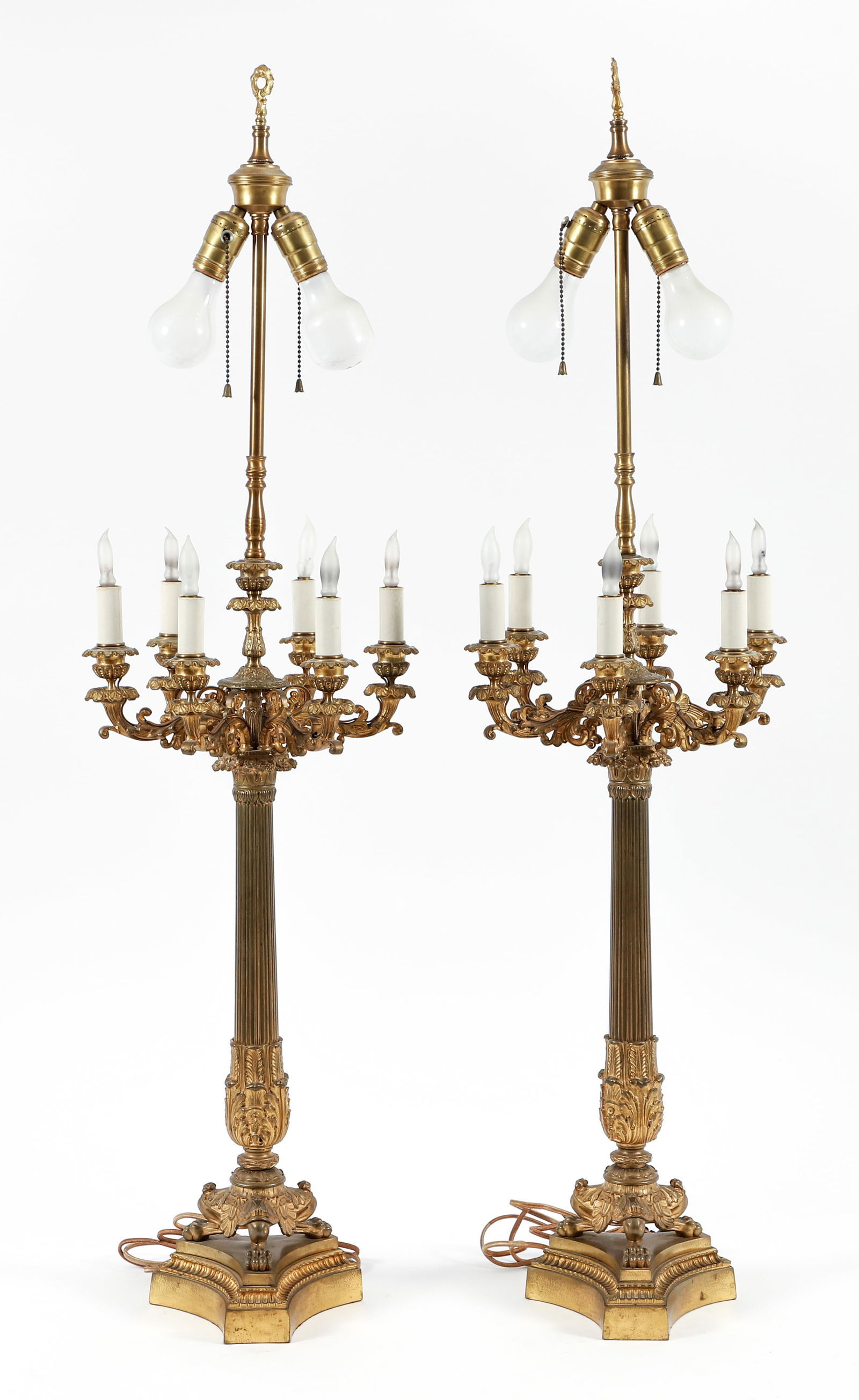 Pair 6 Light Gilt Bronze Candelabra electrified (1 of 7)