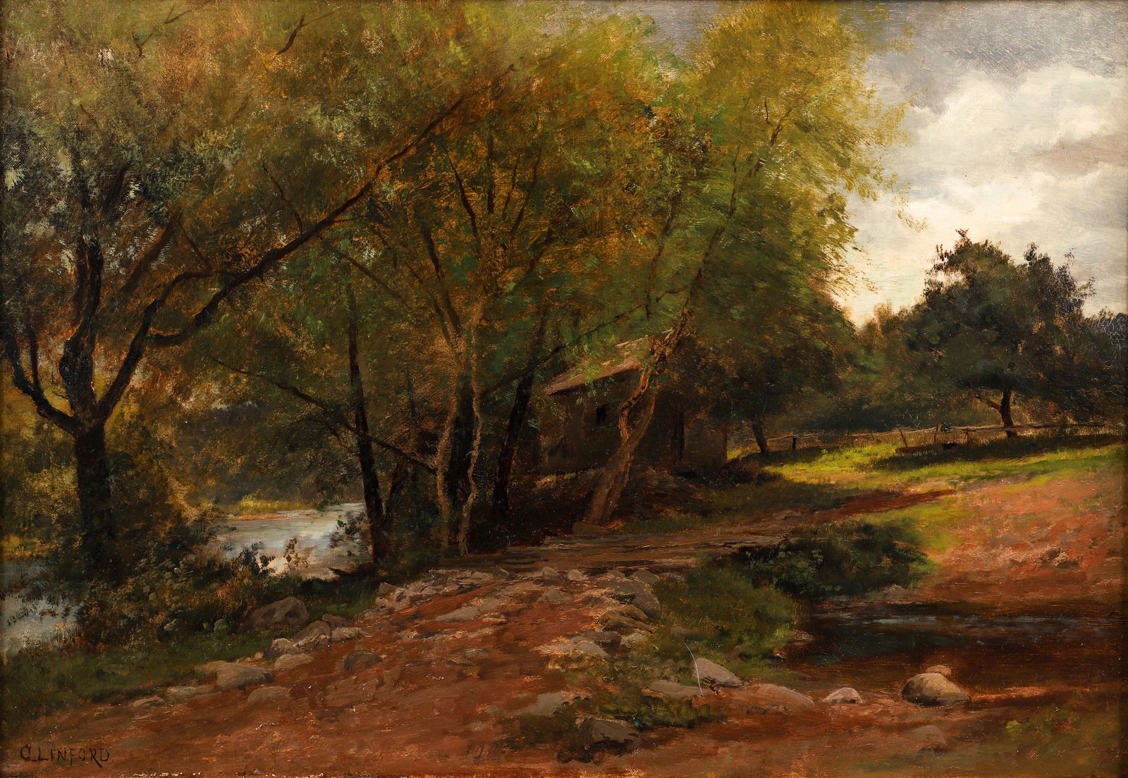 Charles Linford Oil on Canvas Cabin in the Wilderness (1 of 4)