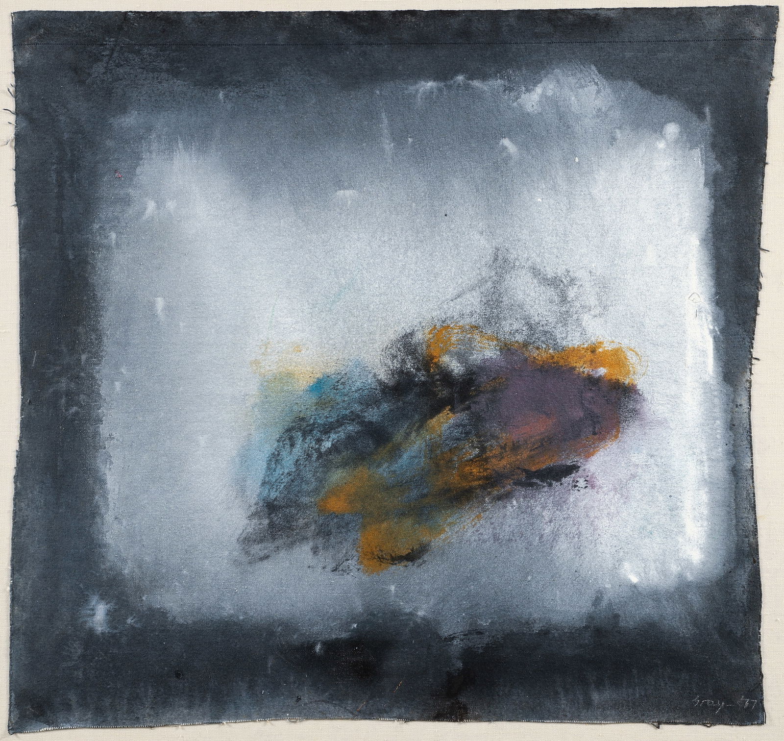 Cleve Gray 1977 abstract expressionist painting Warren: Gray, Cleve (Ginsburg), (American, 1918-2004), Warren #4, 1977, acrylic on canvas mounted to linen, 22.25 x 23.5 inches, signed and dated lower right and signed, titled and dated on frame reverse, fra