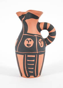 Picasso Madoura pottery Yan Petites Tetes: Picasso, Pablo (Spanish, 1881-1973), Yan Petites Tetes (Little-Headed Yan), 1963 (AR #515), Terre de faience pitcher terracotta pitcher, partially engraved, with black engobe, 10.5 inches tall, stampe