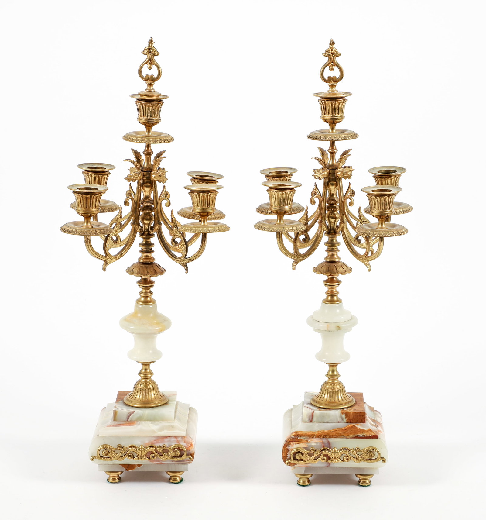 Pair of Louis XVI Style Brass and Marble Candelabra (1 of 4)