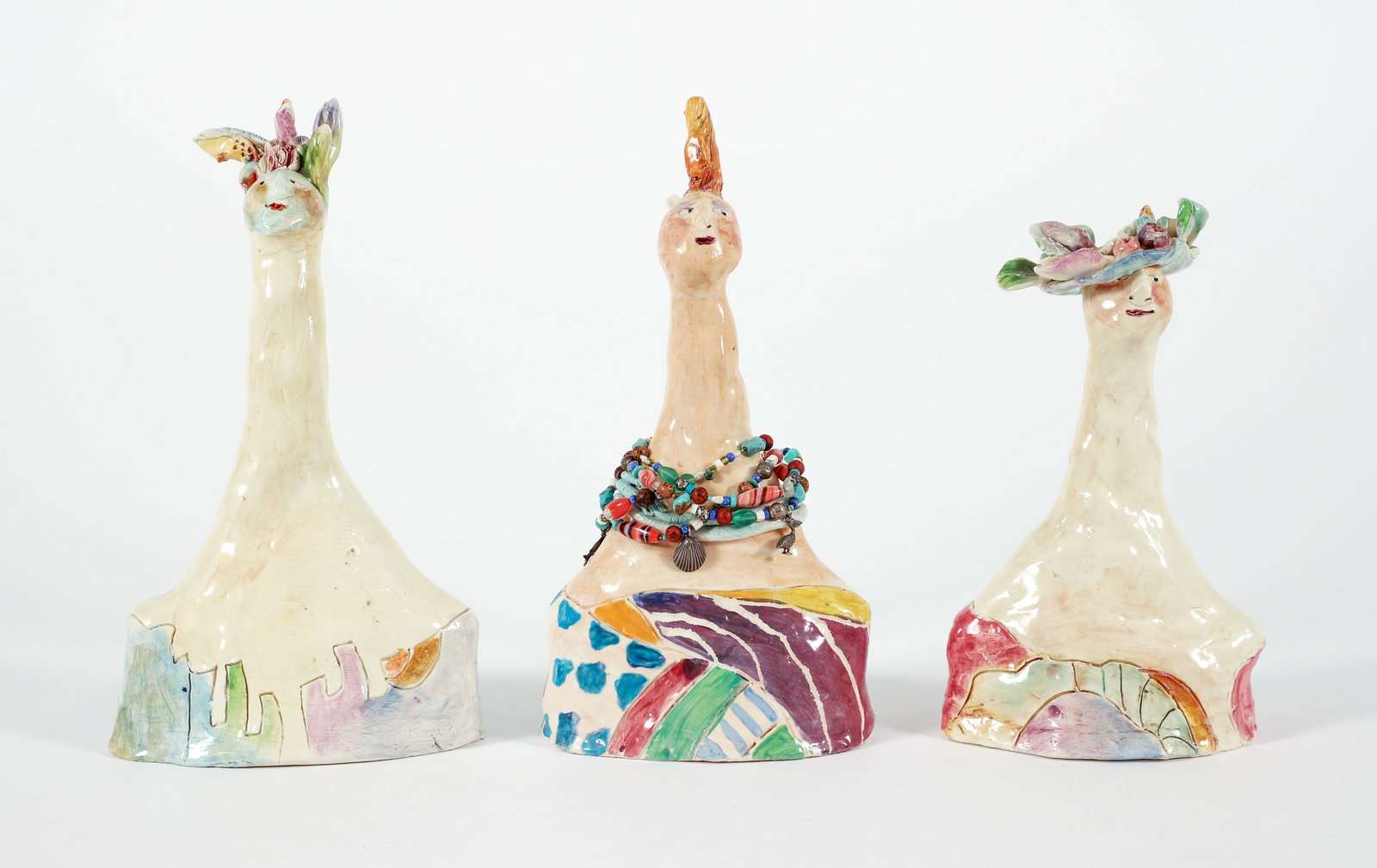 3 Ann Frantic Painted Ceramics Ladies with Strange Headdresses (1 of 5)