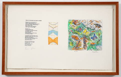 Bob Qualters Etching with Gail Ghai Poem signed: Qualters, Robert (Bob) (American/Pittsburgh, contemporary), While in the Phipps' Butterfly Exhibition, color etching, signed by Qualters and numbered 8/20, with Gail Ghai's printed poem that's signed