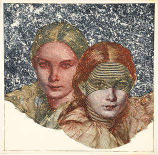 W. P. Eberhard Eggers Color Etching Signed Twins 1973: Eggers, W. P. Eberhard (German, 1939-2004), Twins, 1973, color etching on wove paper, signed, dated and numbered 54/80 in pencil along the bottom of the image, impression 7.5 inches square, full sheet