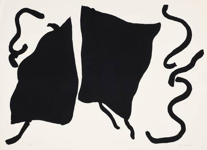 Ray Parker Abstract Black Screenprint Signed 1980: Parker, Ray (American, 1922-1990), Untitled Abstract in Black, 1980, original screenprint on wove paper, pencil signed and numbered 17/20 at bottom, published by Grippi Gallery NYC with their blind st