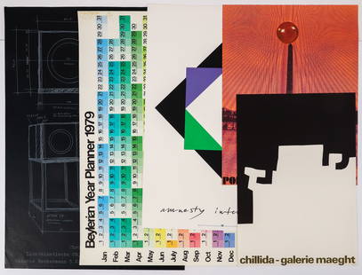 5 Unframed Posters Including Chillida, Max Bill, Pol Bury: 5 unframed posters including Chillida, Max Bill, Pol Bury, Christian Megert, Beylerian Year Planner 1979.