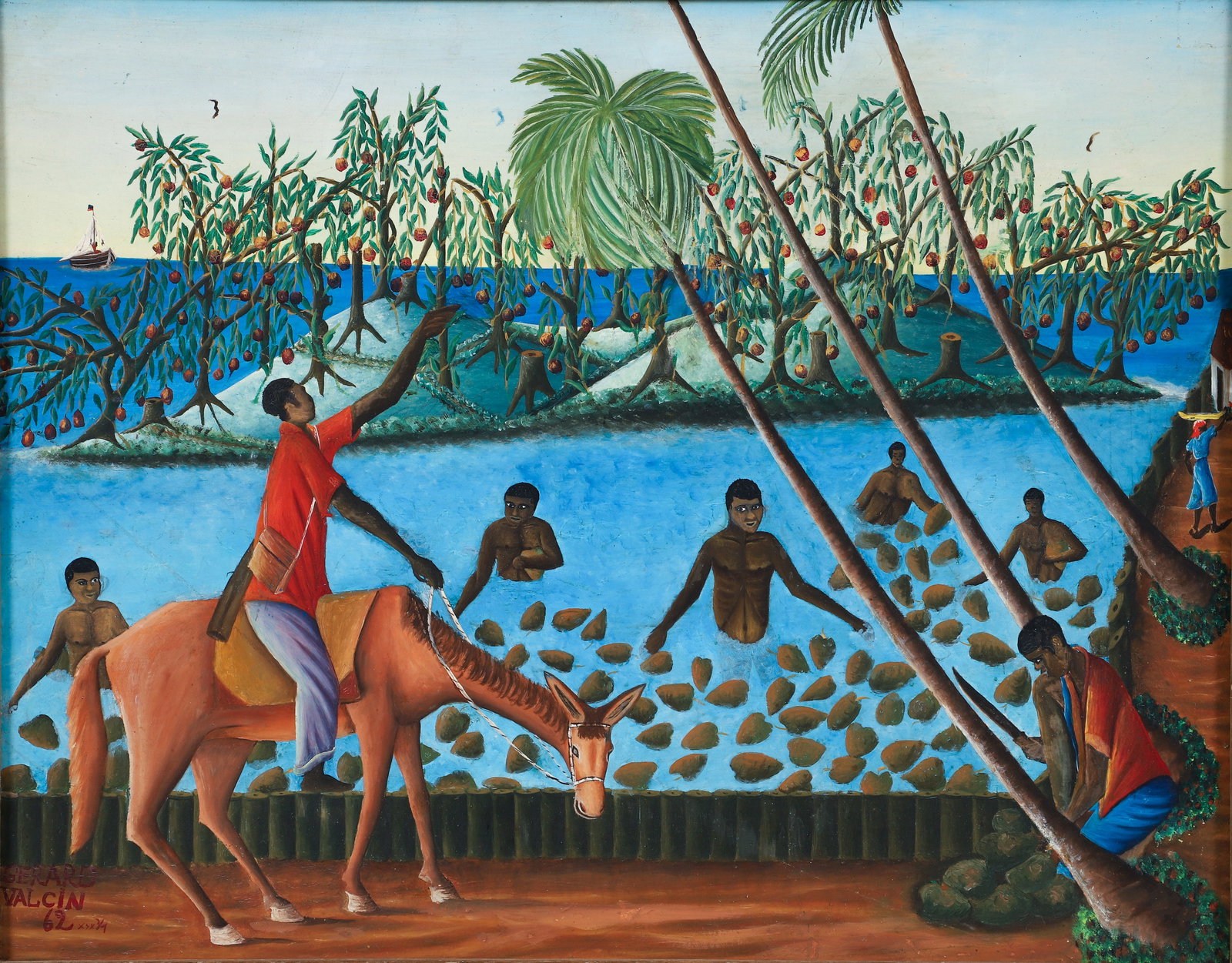 Gerard Valcin Fruit Pickers 1962 Gouache on Board (1 of 4)