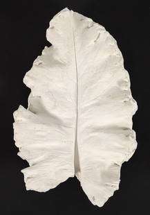 Roxy Paine Poppy Leaf Cast Plaster Multiple 1998: Paine, Roxy (American, contemporary), Poppy Leaf, 1998, plaster cast multiple, signed, dated and numbered 2/13 on the underside, 9.5 x 5.75 inches, approximately 2 inches tall. Made in conjunction wit