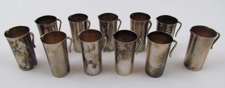 11 Vintage Reed & Barton Mini. Liq. Pitchers: Artist: Reed & Barton Title: 11 Reed & Barton sterling individual Liqueur pitchers Medium: sterling Dimensions: 6.52 ozt. Signature: stamped on underside Reed & Barton sterling x4