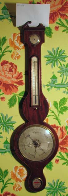 English Mahog Banjo Dial Barometer w Spirit Thermom: Title: English Mahogany Banjo Dial Barometer with spirit thermometer Medium: mahogany