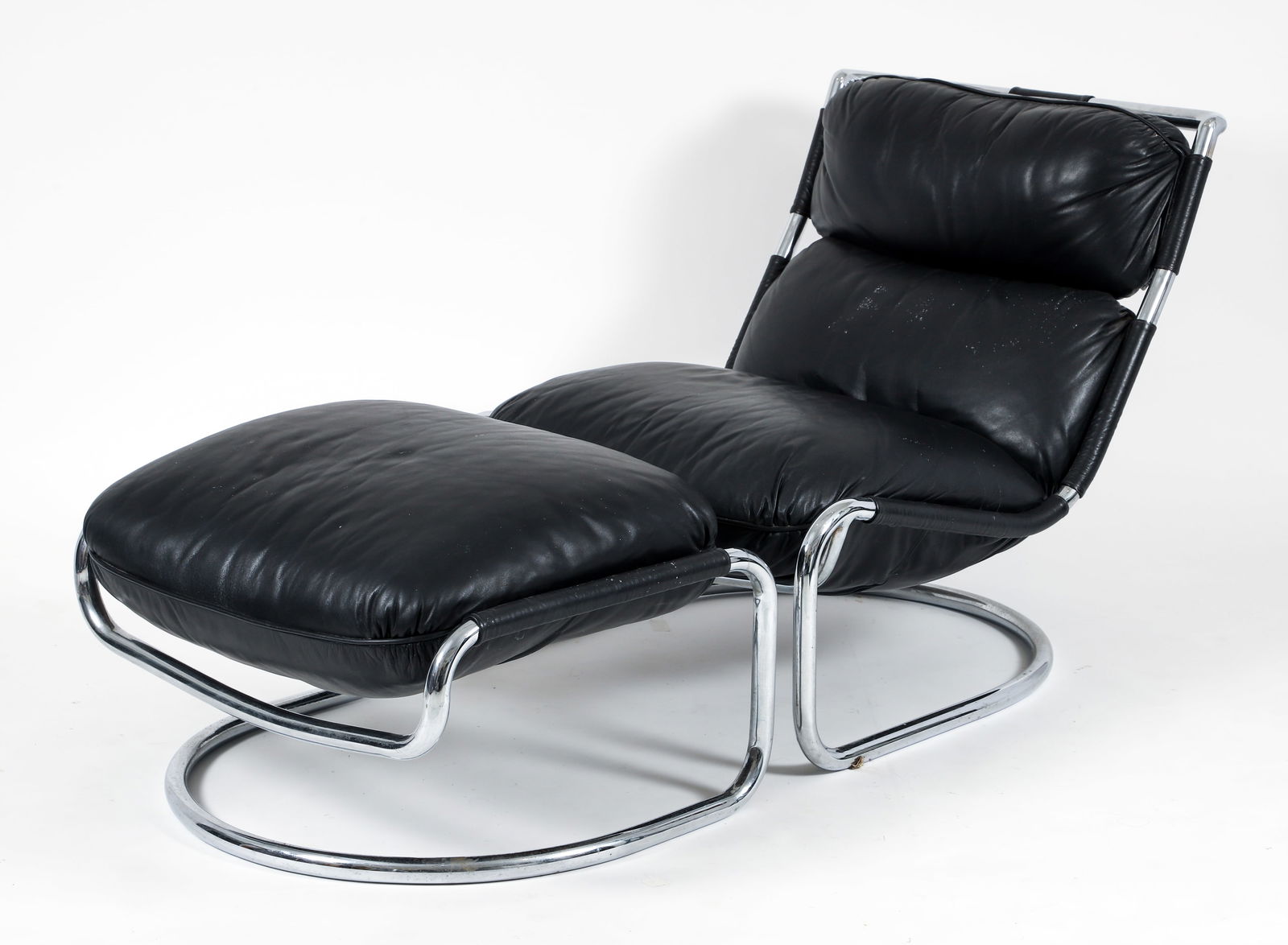 Cantilevered Chrome and Leather Lounge Chair & Ottoman (1 of 4)