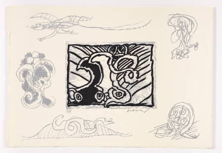 Pierre Alechinsky 1970 litho and linocut Planche IX: Alechinsky, Pierre (Belgian, born 1927), Planche IX, 1970, linocut and lithograph, 1970, Height: 15 in (38.1 cm)Width: 21.5 in (54.61 cm), pencil signed and numbered 27/99 from an edition of 99,