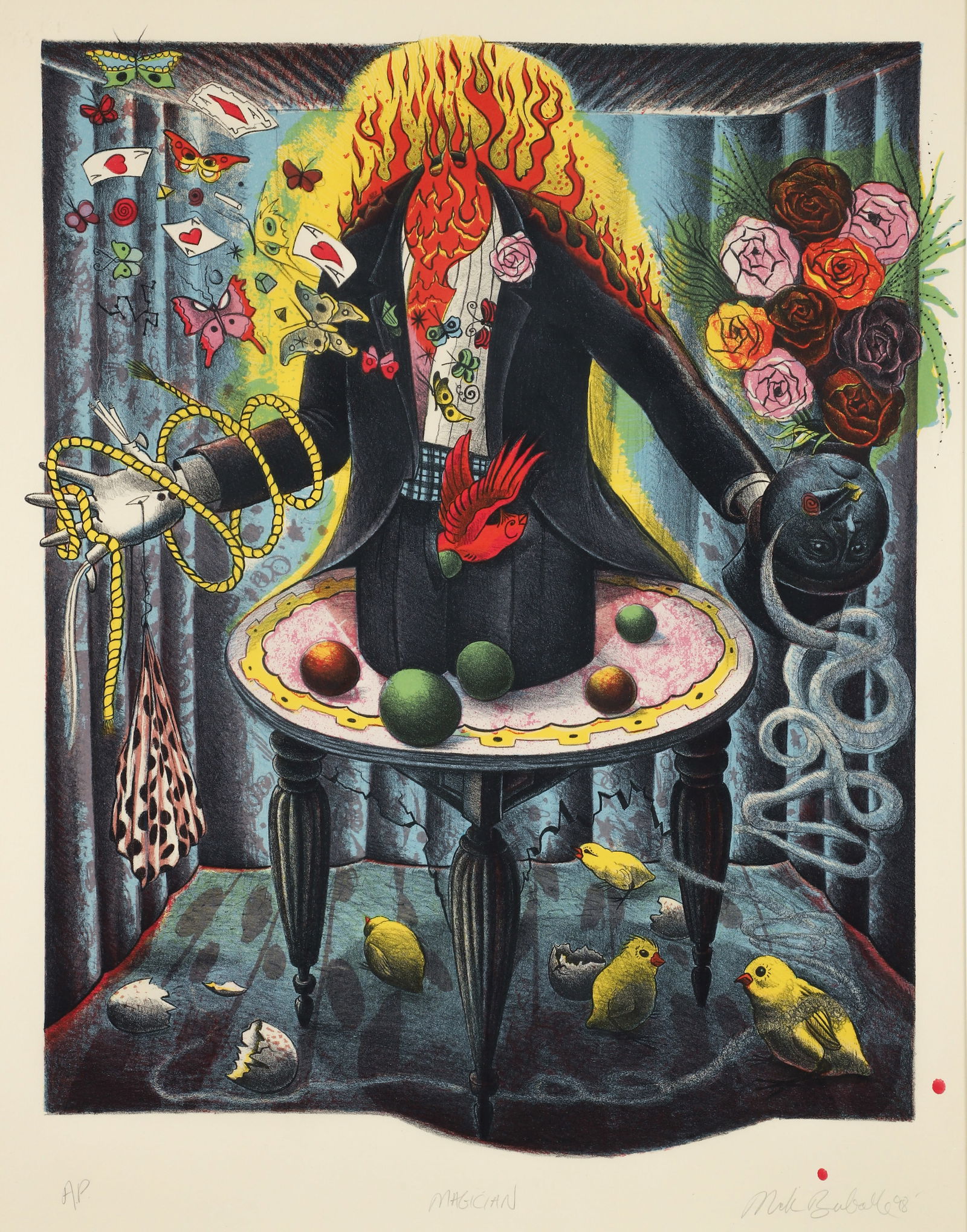 Nick Bubash Magician Surreal Lithograph 1998 (1 of 3)