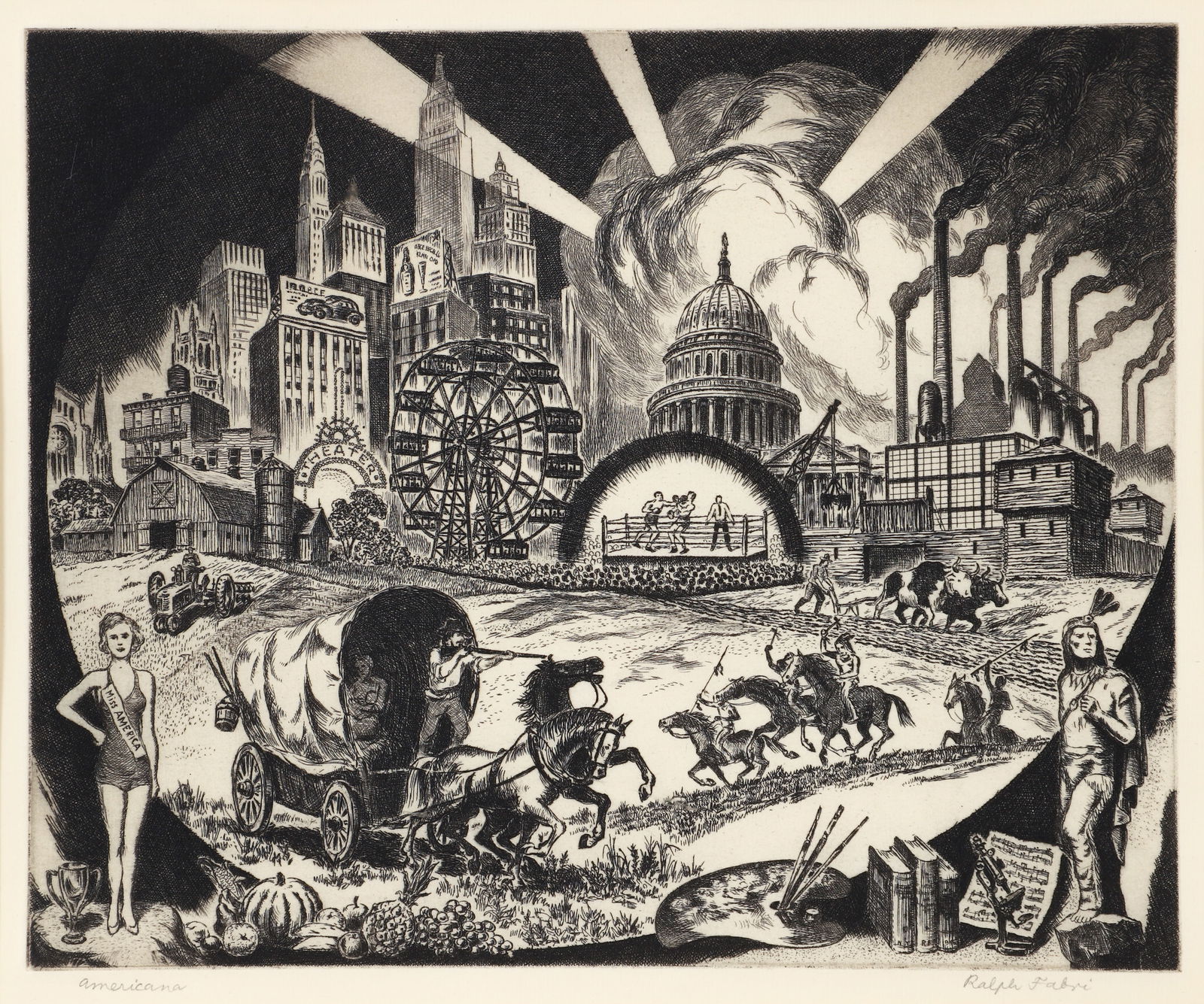 Ralph Fabri Americana Signed Etching c.1948 (1 of 4)