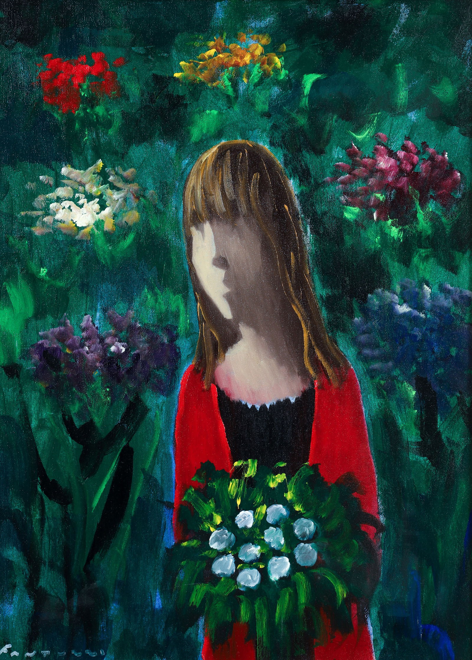 Elaino Fantuzzi oil Girl in Flower Garden (1 of 3)