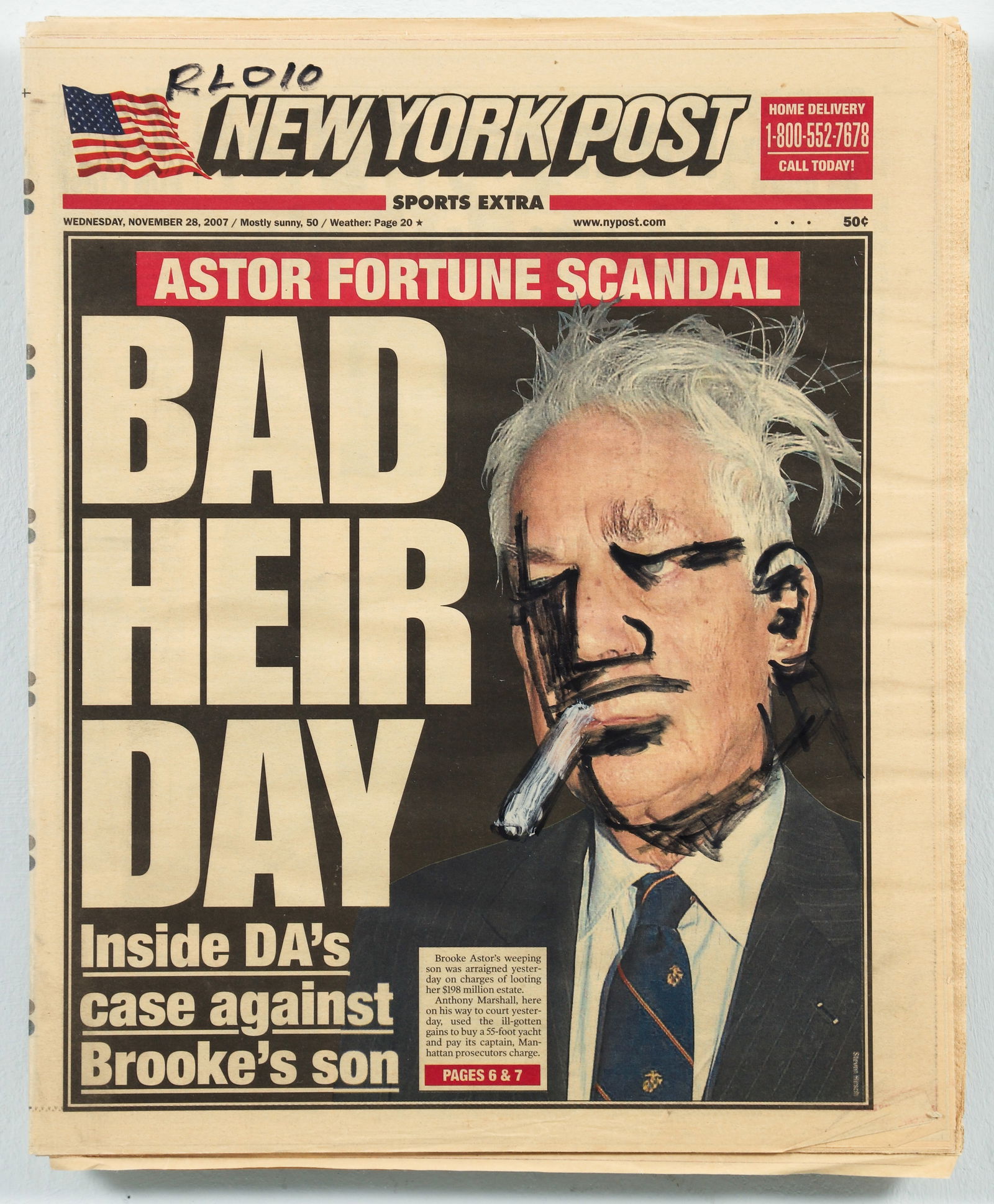 Robert Loughlin 2010 Brute drawing on newspaper Bad Heir Day (1 of 4)