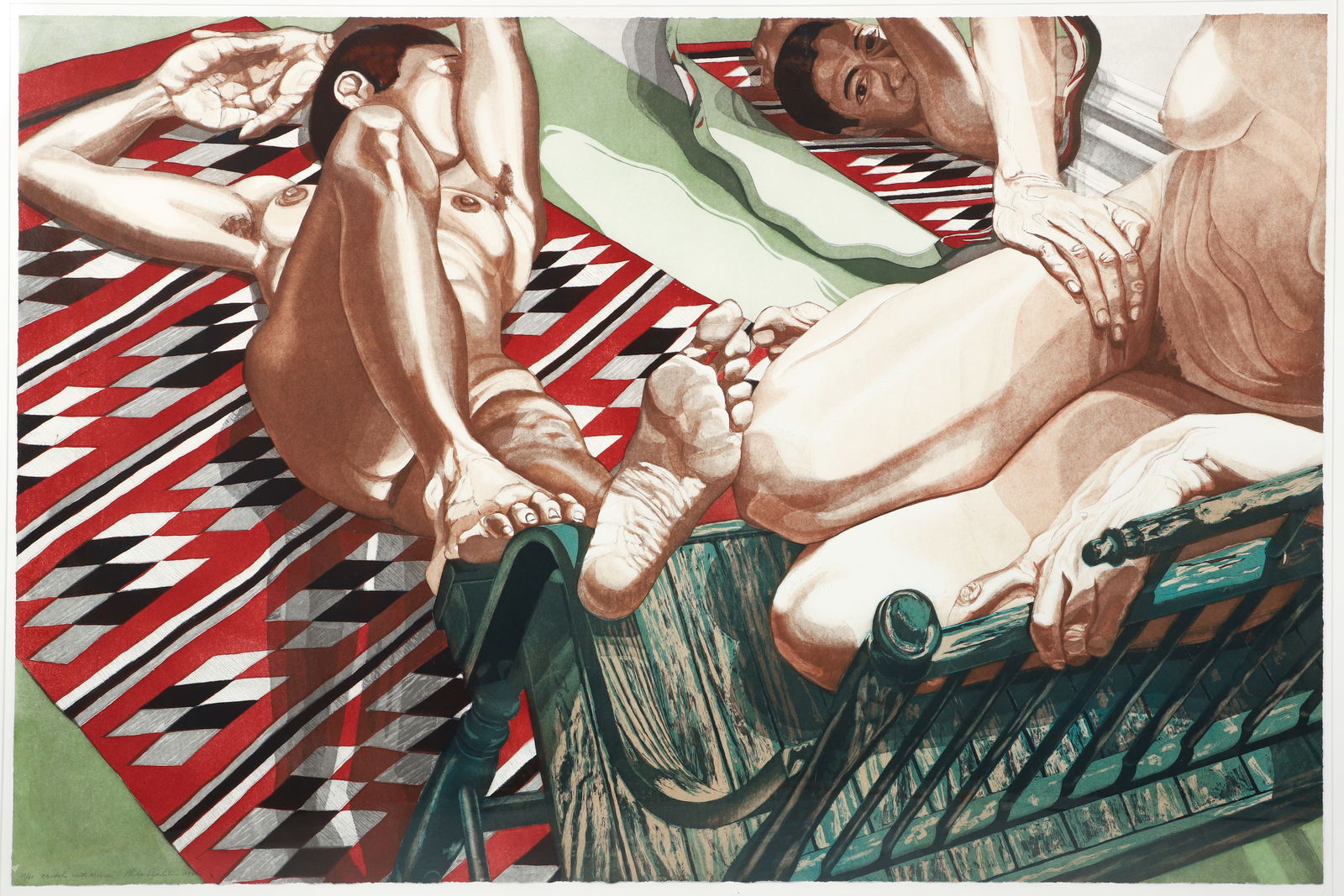 Philip Pearlstein 1983 color etching Models with Mirror (1 of 3)