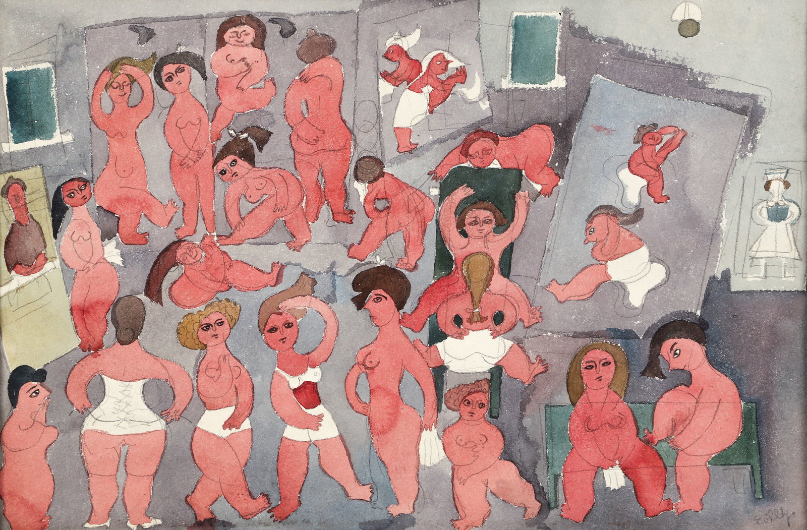 Esther Phillips 2 sided watercolor Inside the Asylum Baths (1 of 4)