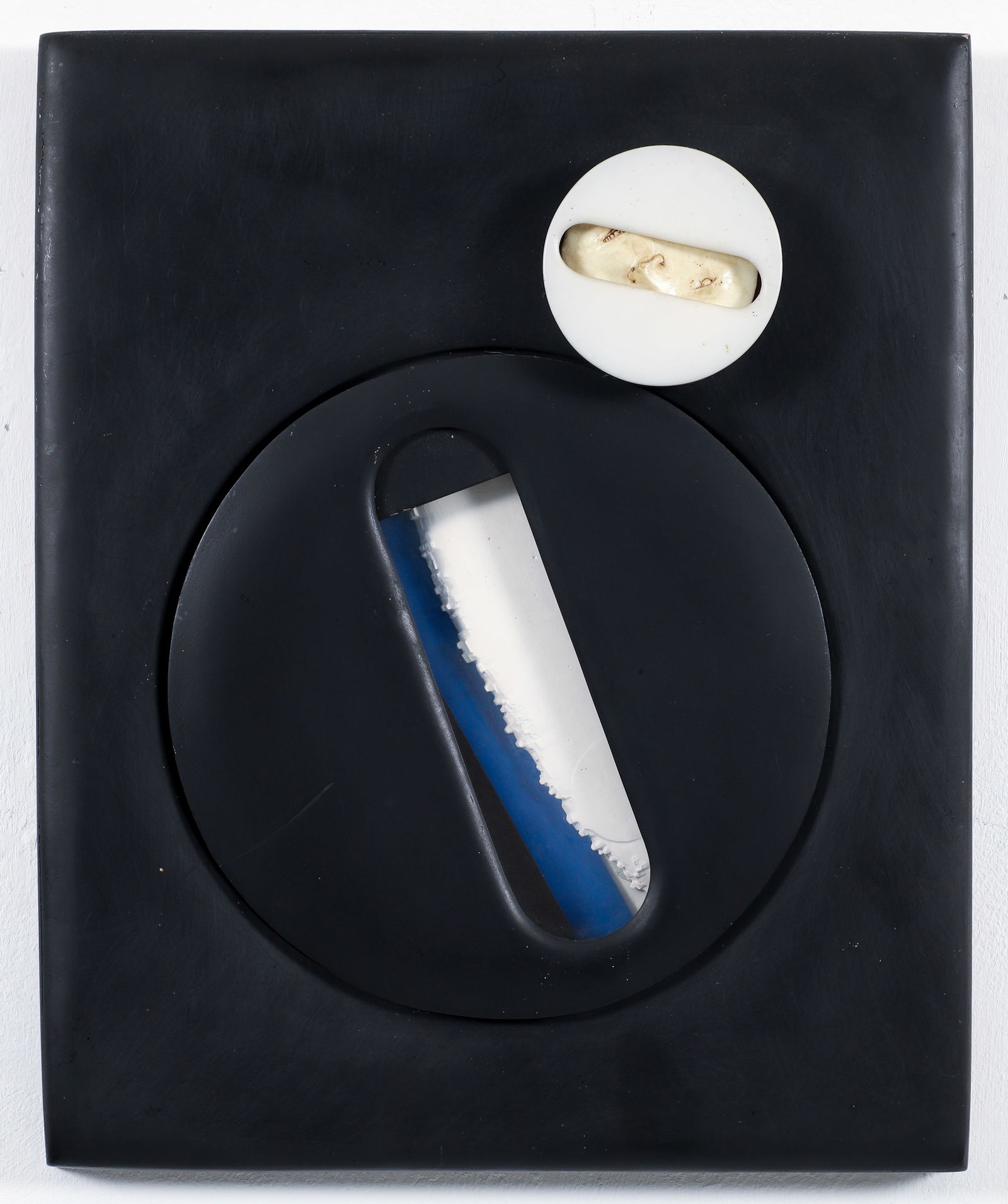 Doug Pickering mixed media relief construction: Pickering, H. Douglas (American/Western Pa., 1921-1991),Title: Untitled (Moon Man),Date: circa 1975, Medium: painted wood, plaster, and mixed media construction, Dimensions: 18.5 x 15 x 2 inches, Sign