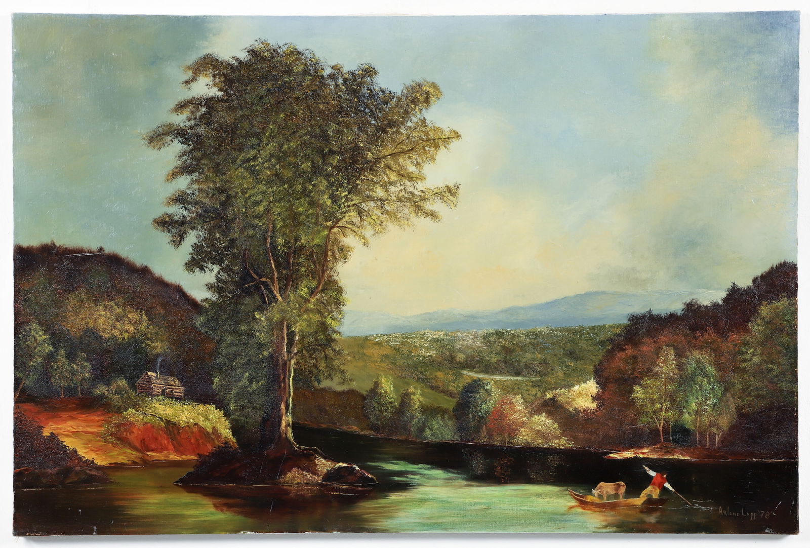 Arlene Lapp Oil on Canvas Mountain Lake Scene 1978 (1 of 2)