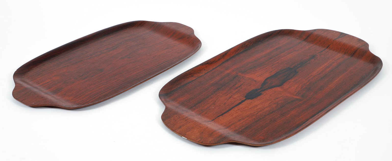 2 Rosewood Trays by Ary Nybro Sweden: 2 Rosewood Trays by Ary Nybro Sweden , 24 x 12.5 inches, one with manufacturers label and one with remnants of label.