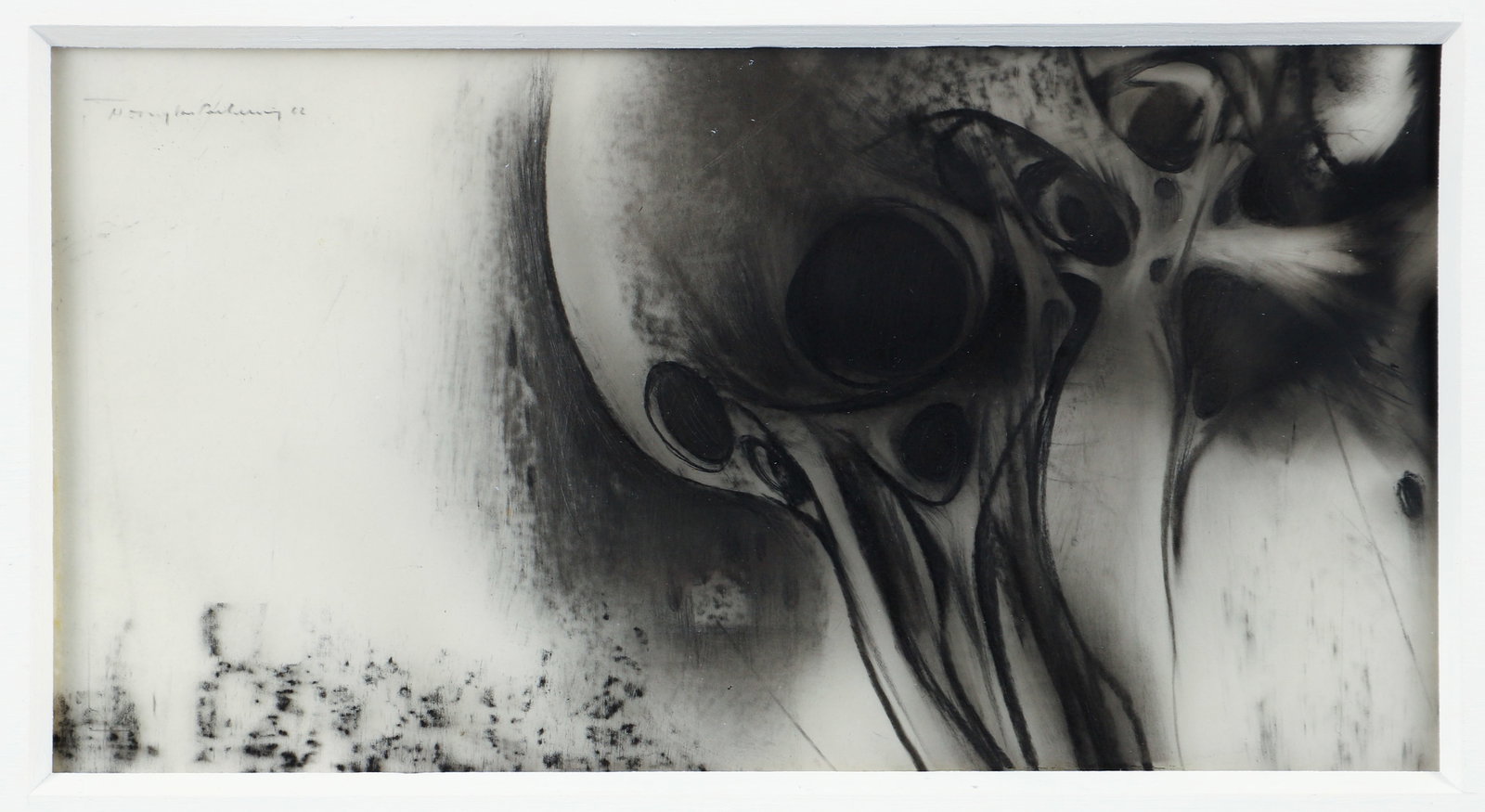 Doug Pickering mixed media 1962 work on vellum: Pickering, H. Douglas (American/Western Pa.1921-1991), Untitled, 1962, mixed media on vellum, 4 x 7.5 inches, signed and dated upper left corner, painted white frame measuring 18 x 21 inches, Provenan