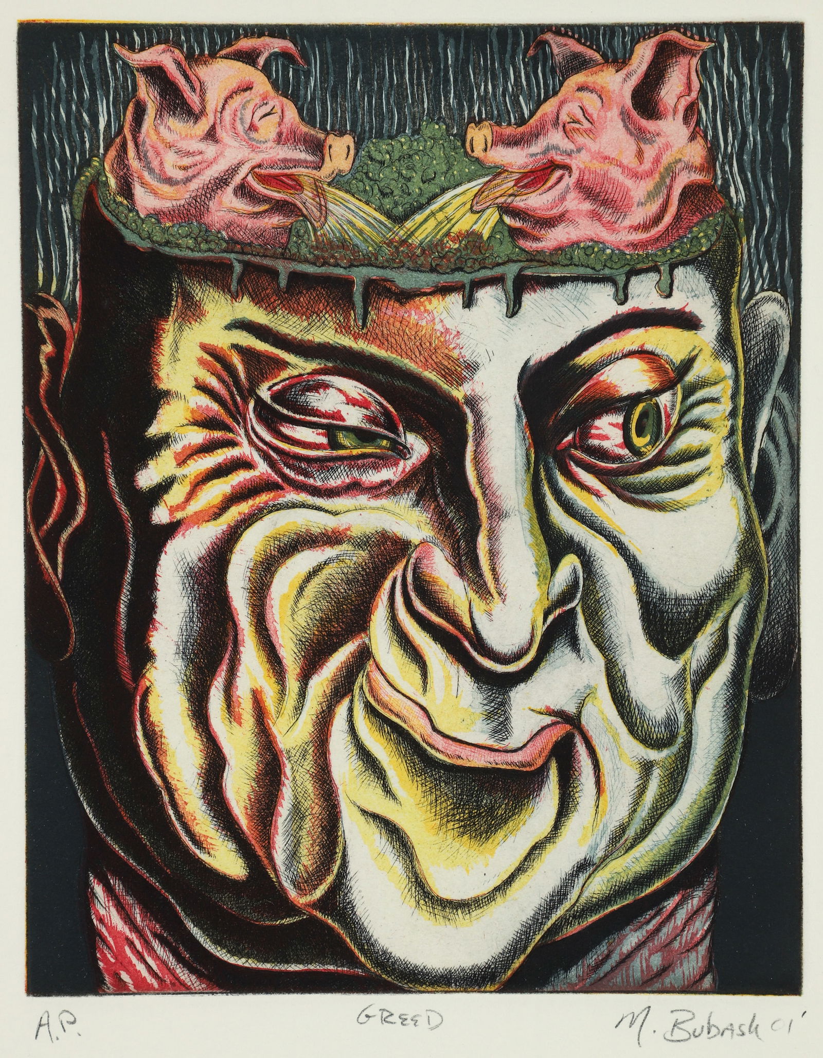 Nick Bubash Greed Seven Deadly Sins Etching 2001 (1 of 3)