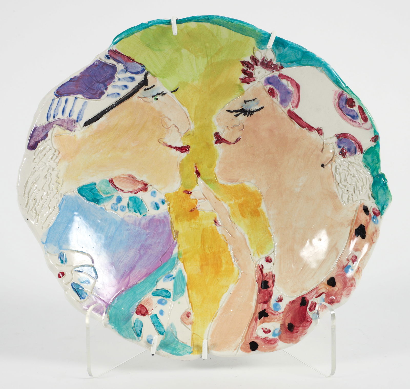 Ann Frantic glazed ceramic plate The Gossips (1 of 4)