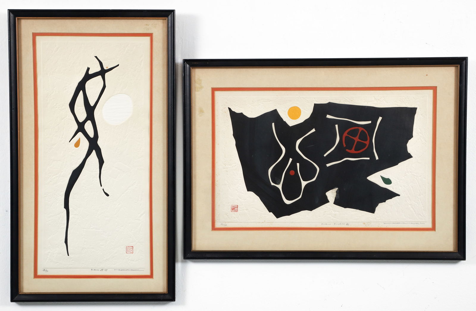 Pair of Haku Maki Poem Color Embossed Etchings Signed (1 of 5)