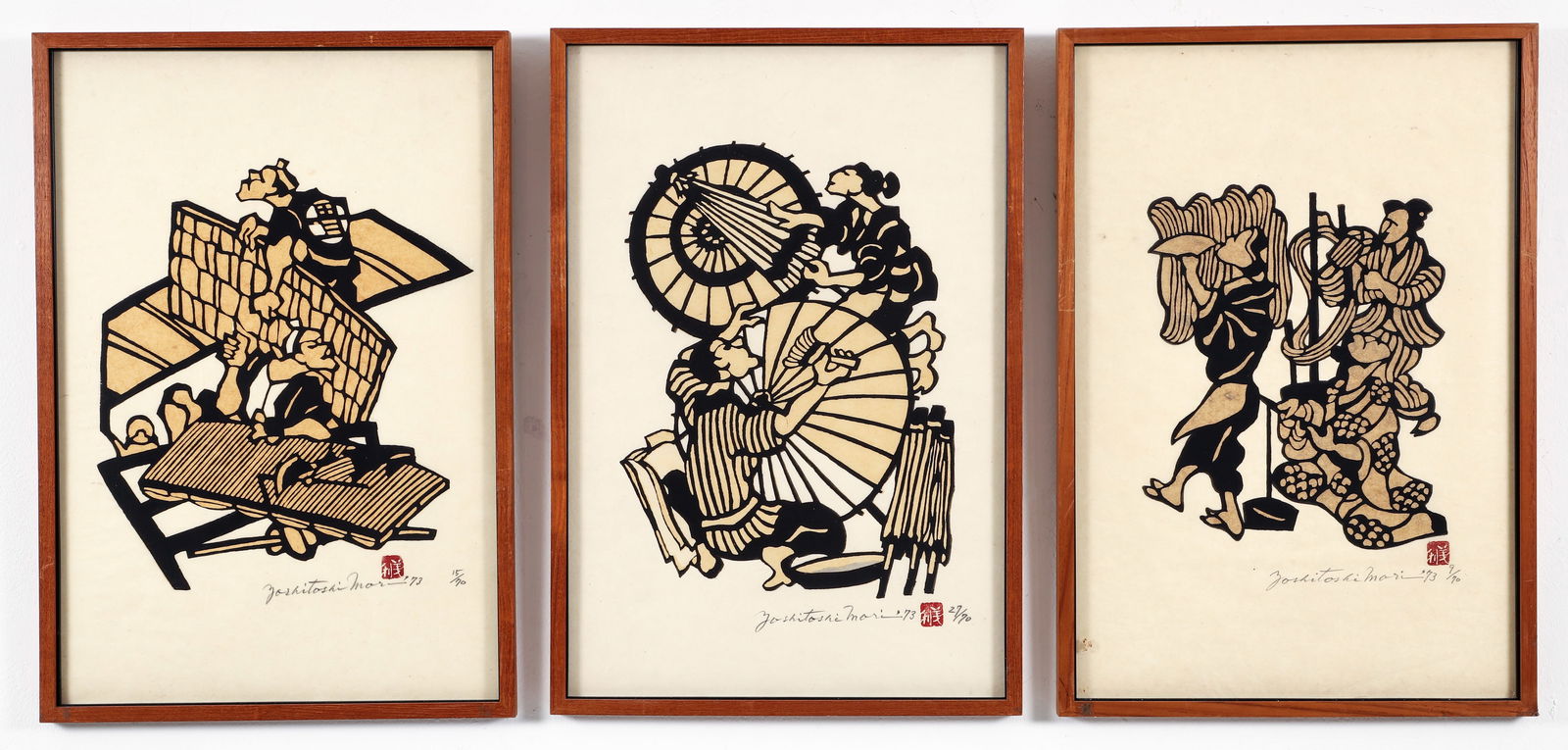 3 framed 1973 Yoshitoshi Mori orig stencils Vocations (1 of 7)