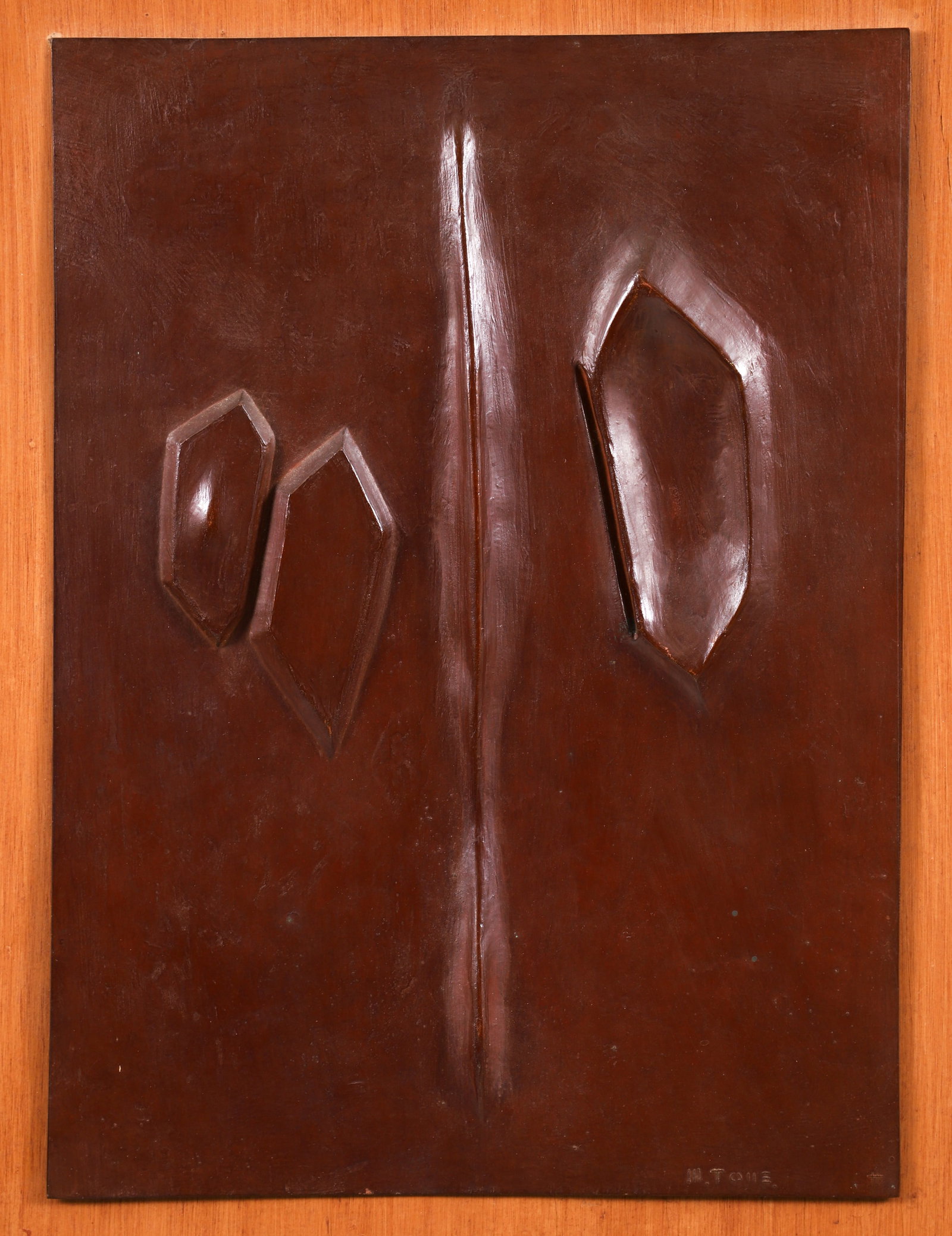 Masumi Tone Painted Metal Sculpture Armor: Tone, Masumi (Japanese, 20th century), Armor 64A-1, c.1960s, painted metal sculpture, artist's name and II etched at lower right, titled on a label affixed to the back of the frame, 13 x 9.5 inches, m