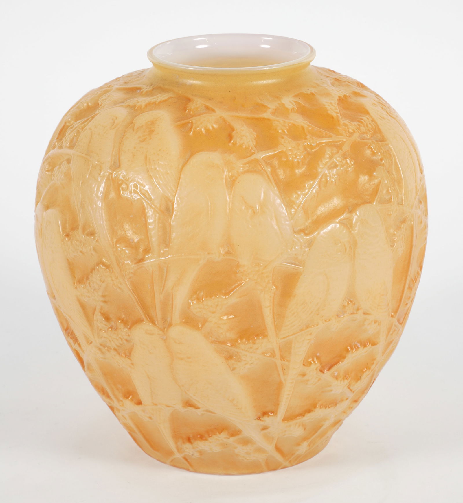 Consolidated Glass Parakeets Vase in Golden Orange (1 of 3)