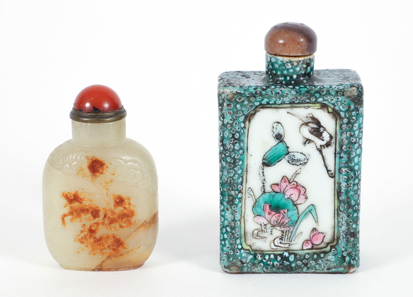 2 Chinese Snuff Bottles, onyx and ceramic (1 of 8)