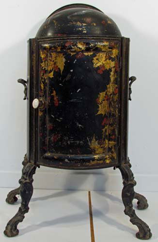 Victorian Antique Tole Painted Plate Warmer: Title: Victorian Antique Tole Painted Plate Warmer Medium: painted metal Dimensions: 31.5 x 12 x 22.5 inches