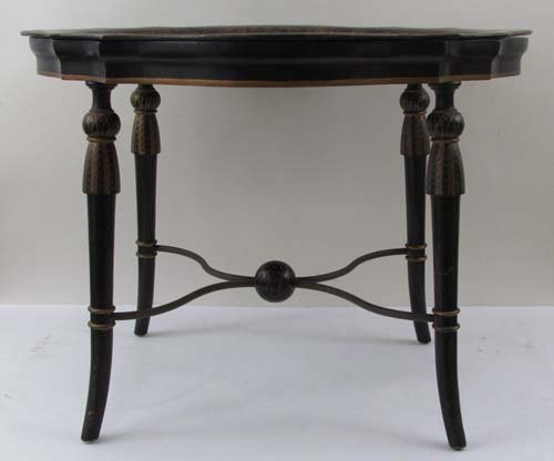 Papier Mache Ebonized Tray Table: Title: Papier Mache Ebonized Tray Table Medium: papier mache, ebonized wood Dimensions: 19 x 21 x 25 inches