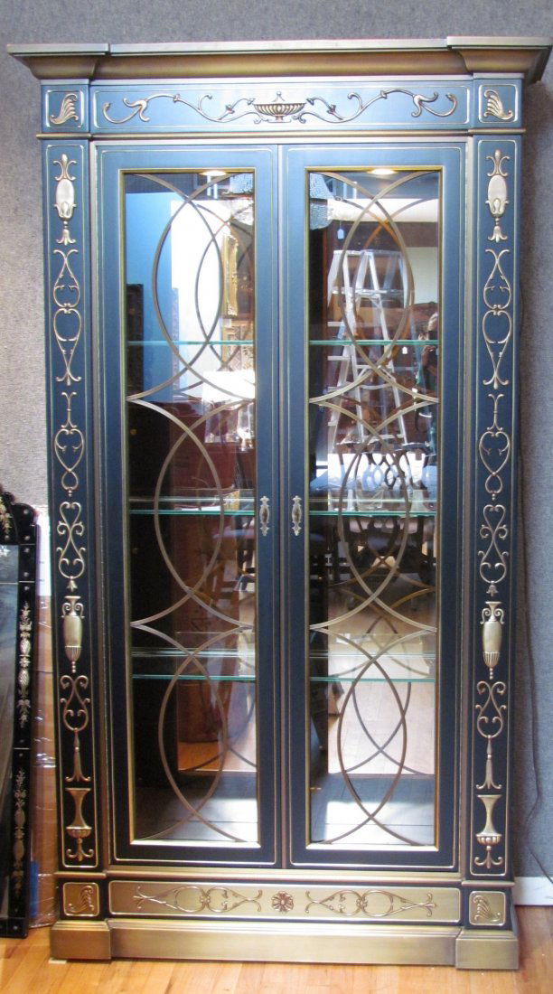 Mastercraft Large Bronze and Glass Lighted Cabine: Bronze and Glass Lighted Cabinet/Breakfront bronze, glass, wood