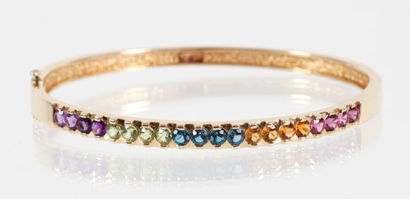 14K Bangle Bracelet with Semi-Precious Stones