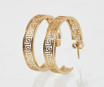 14K Greek Key Hoop Earrings