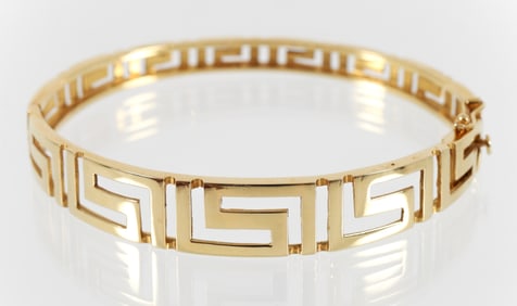 18K Greek Key Hinged Bangle Bracelet