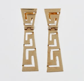 14K Greek Key Hinged Dangle Earrings