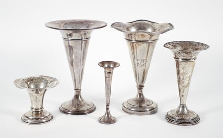 5 Sterling Trumpet Vases Inc. Revere, Matthews, Watson