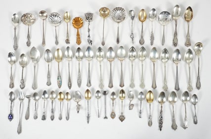 45 Pc. Lot of Sterling Silver Souvenir, Serving and Table Spoons