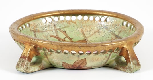 Amphora ceramic Floral Bowl with gilded rim and 4 bracket legs