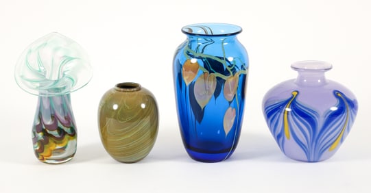 Group of 4 Contemporary Signed Art Glass Vases