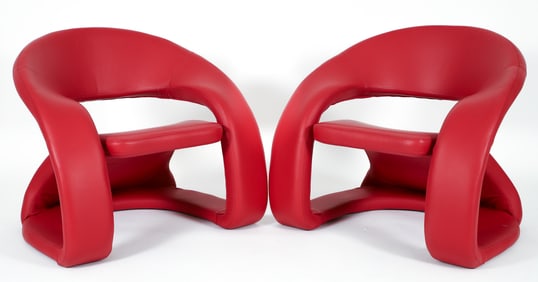 Pair of Jaymar Tongue Chairs in Red Leather